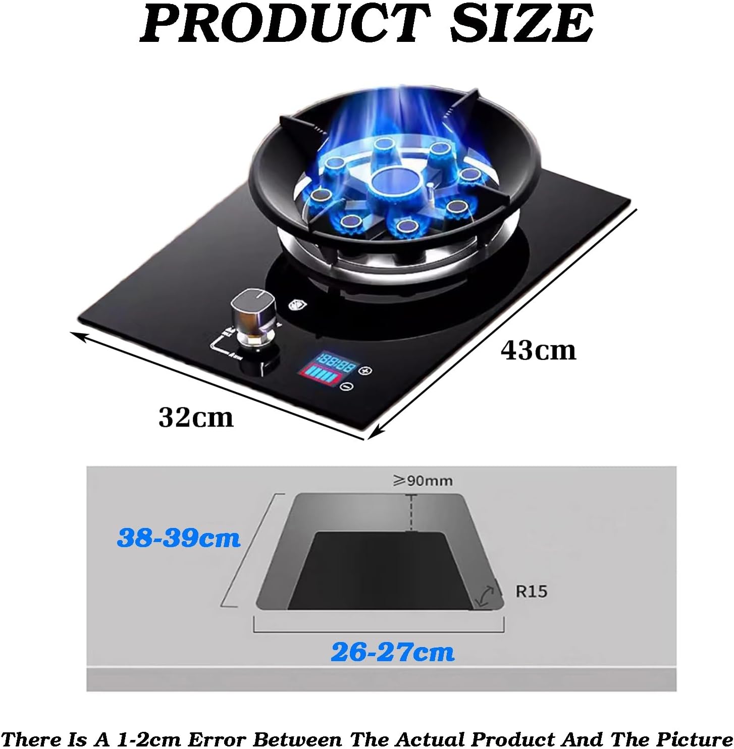 Indoor Gas Stove,5.2KW 9-Cavity High Fire Timer,Single Burner Table Top Cooker,NG/LPG Compatible,with Cast Iron Pot Support and Flameout Protection(NG)