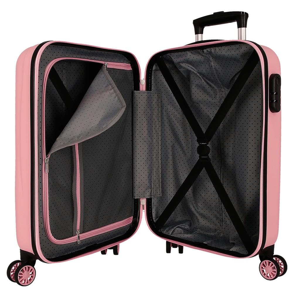 Disney La valigia rigida per bambini Minnie Heads con lucchetto a combinazione e 4 ruote è un bagaglio a mano realizzato in ABS, un materiale rigido e leggero.