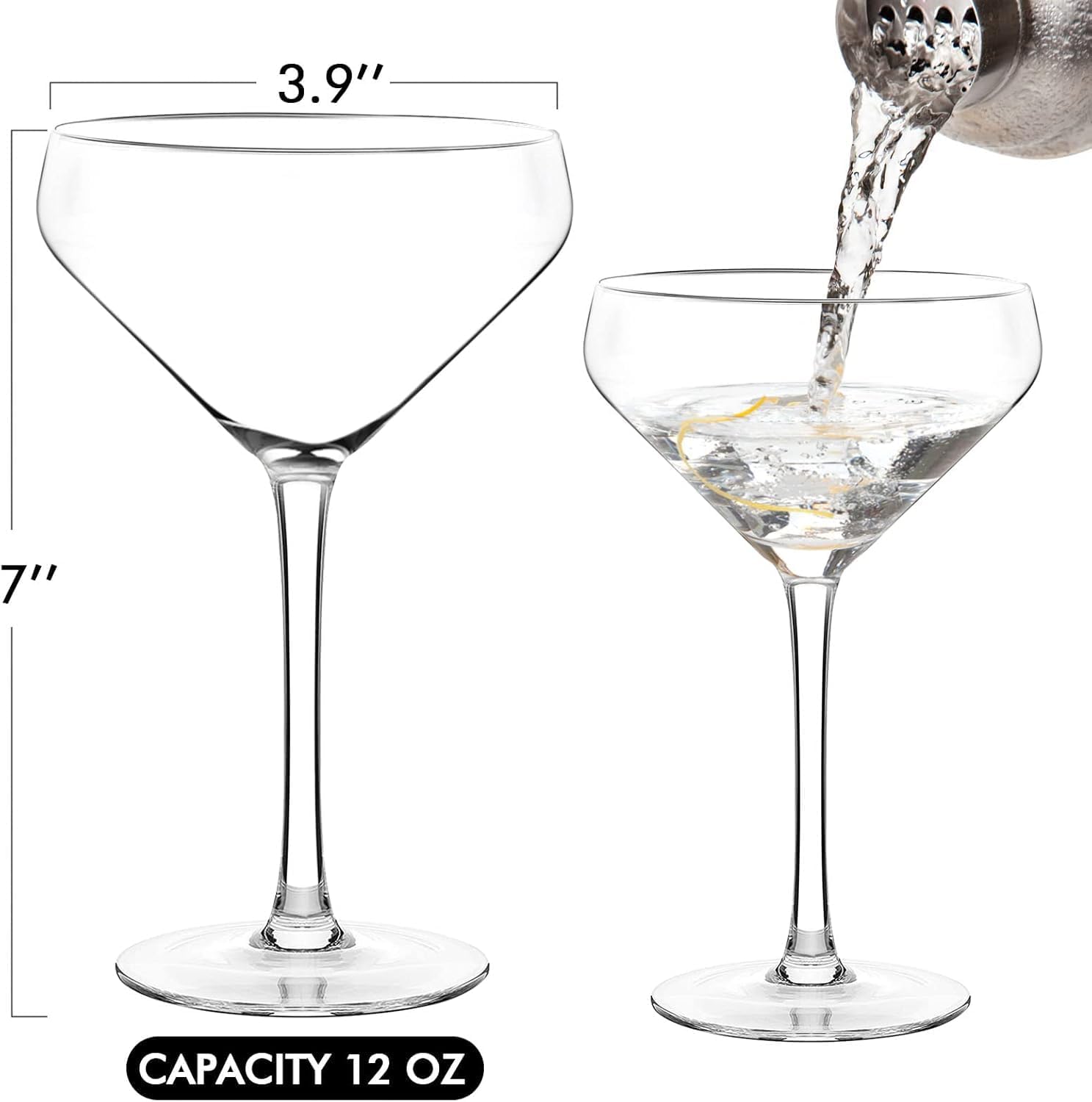 Crystal Martini Glasses Set of 6, 12oz Premium Coupe Glasses - Hand Blown for Cocktails, Cosmopolitan, and Bar Events (6 SET)