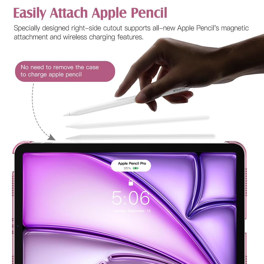 TiMOVO Etui do iPad Air 11" M4/M3/M2, Air 5./4. gen. 10,9", Nosegay Pink | Smukła podstawka, twarda półprzezroczysta tylna obudowa, obsługa Touch ID i automatyczne usypianie/wybudzanie