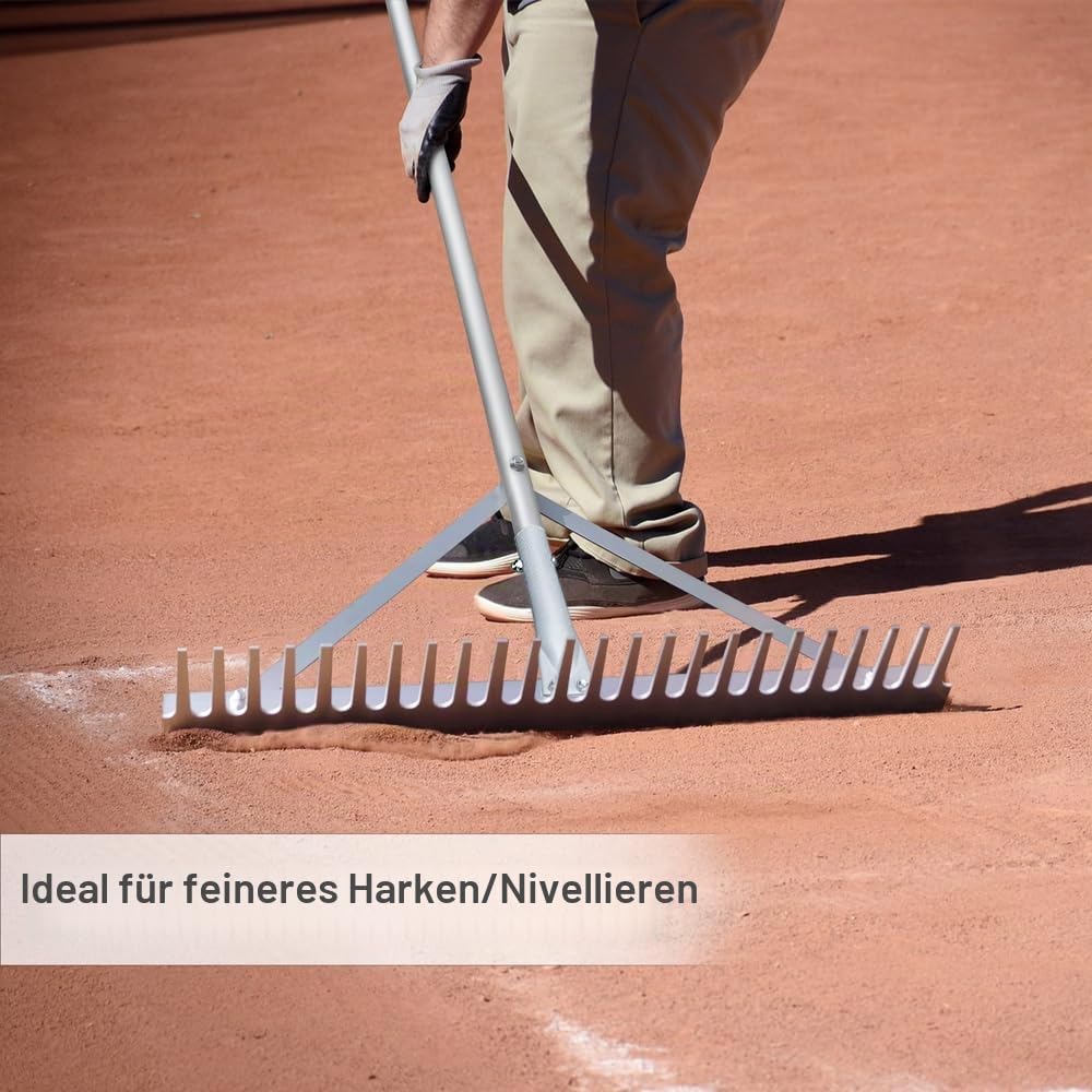 Colwelt Landschaftsrechen, 24 Zinken, Aluminium-Landschaftsbau-Rechen mit 173 cm Griff, Kies-Gartenrechen-Werkzeug für Strand- und Rasenpflege