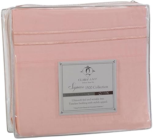 Clara Clark Supreme 1500 Collection - Juego de sábanas de 4 piezas, tamaño Queen, color melocotón