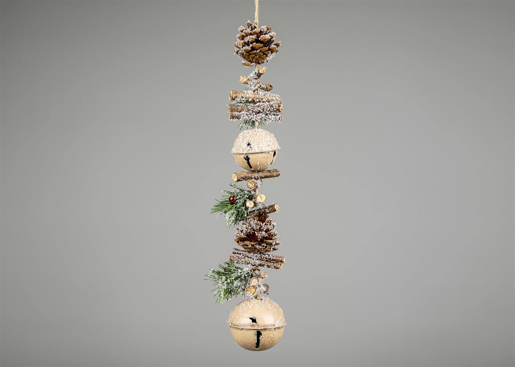 SHATCHI 50cm Garland with Cream Jingle Bells Wooden Sticks - Image 2
