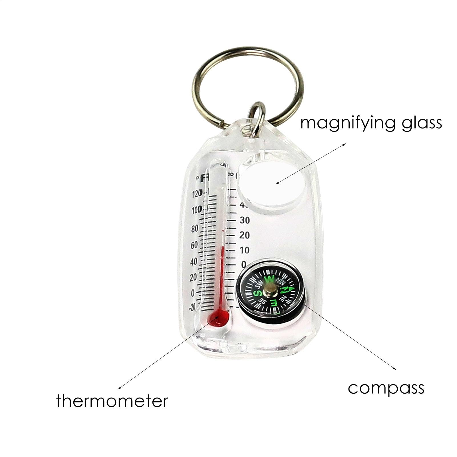 Compass Thermometers Keyring - Survival Thermometers Compass Keychain | Compasses Thermometers Keychain | Small Keychain with Compass | Pocket Sized Compass Keyring Gear for Outdoor Camping