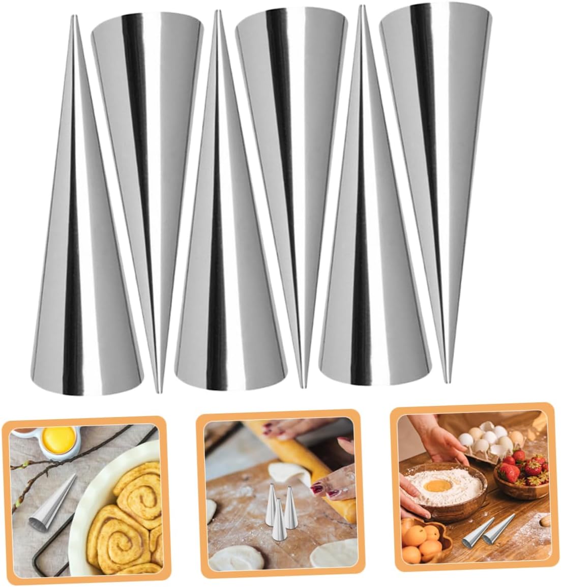 Baking Mold,Cake Pans 6-Piece Stainless Steel Baking Molds Cone Cream Horn Molds for Croissants Horn Cakes