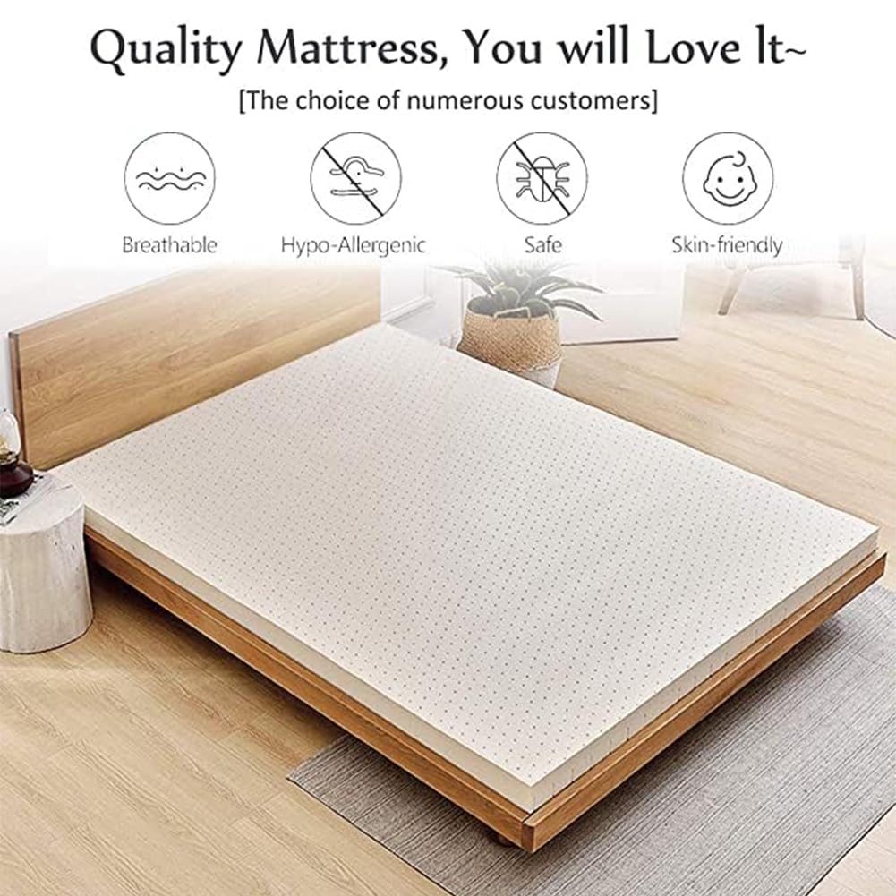 Cubrecolchón de látex 100% natural, carbón de bambú, transpirable, suave y cómodo, 7,6 cm de grosor, 200 x 220 cm, perfecto para un mejor sueño