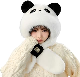 [COVANK] 耳あて付き防寒帽子 3in1マフラー一体型 毛糸ベアデザイン 自転車通勤/タースポーツ対応 男女兼用 冬の防寒対策（厚手フ/首元まで保温）