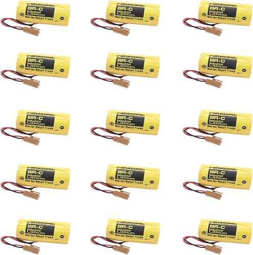 KAKAA 15 PCS PLC Battery Works with BR-C PLC 3V 5000 mAh Lithium Battery with Brown Plug Ultra High Capacity Compatible A02B-0120-K106 Battery Non