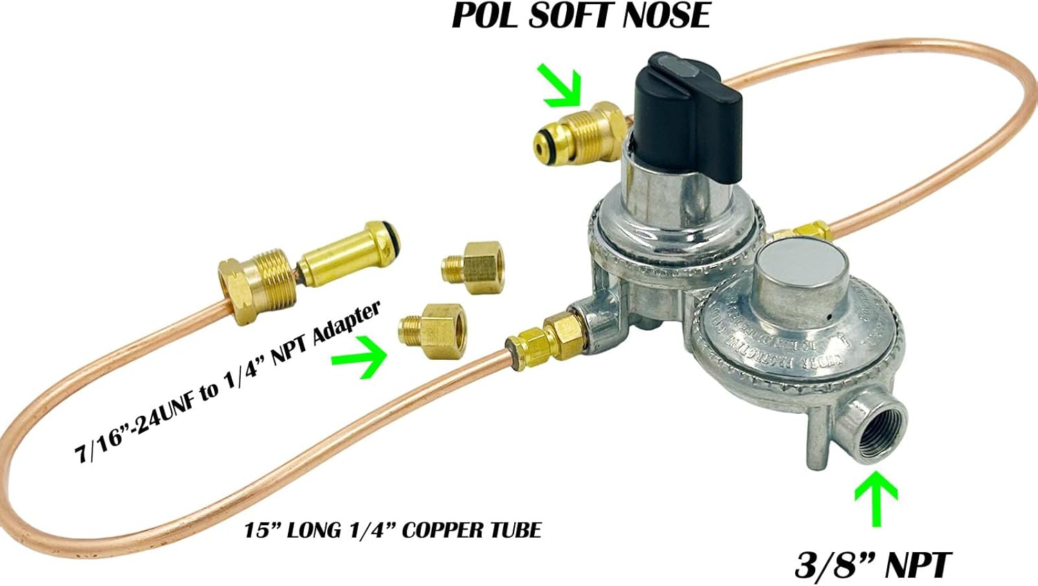 MENSI RV Trailer Tank Propane Regulator 2-Stage Auto Changeover RV Accessories Dual Tank Connection Kit, with 15" Copper Pigtial Hose and 3/8" NPT Exit Connector