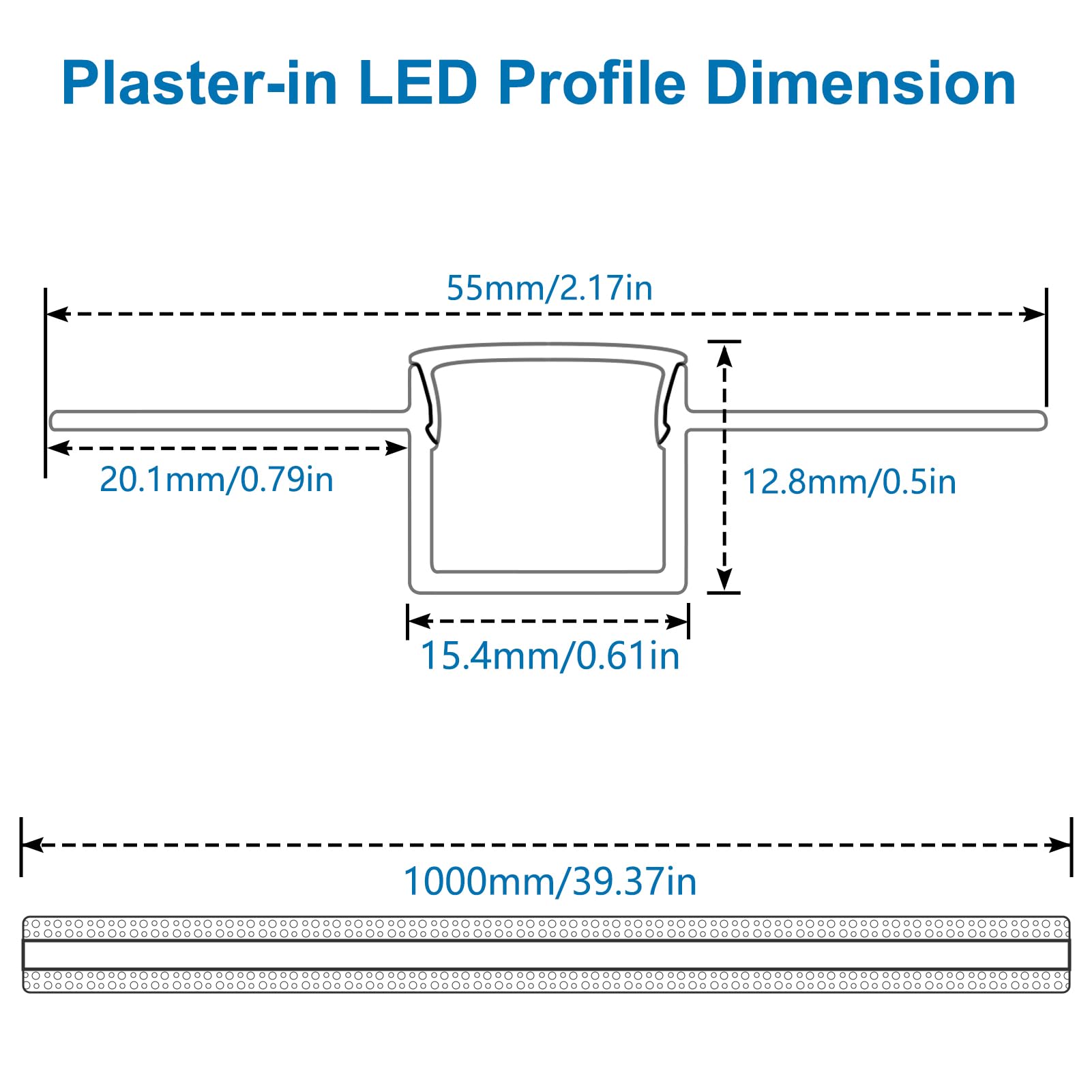 inShareplus LED Trockenbauprofil, 3,3 ft/1 m, 6er-Pack Aluminiumkanal mit milchiger Abdeckung; trimless LED-Strip-Diffusor für Unterbau, Regal, Wand, Tisch, Decke und Ecken