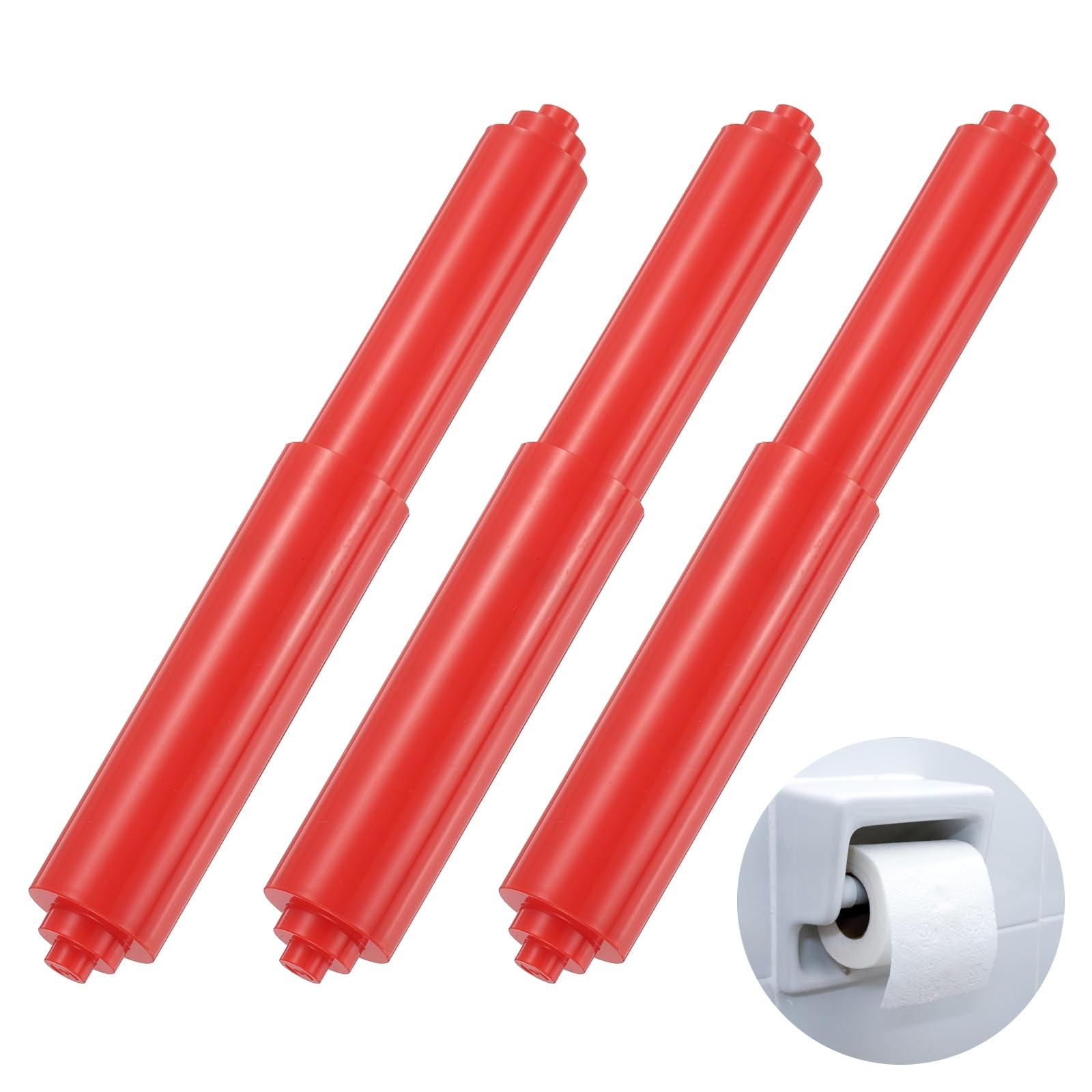 sourcing map 3PCS Toilet Paper Holder Roller, 4.6" to 7" Retractable Bathroom Tissue Roll Holder Toilet Paper Spring Rod Replacement Plastic for Washroom Bathroom, Red