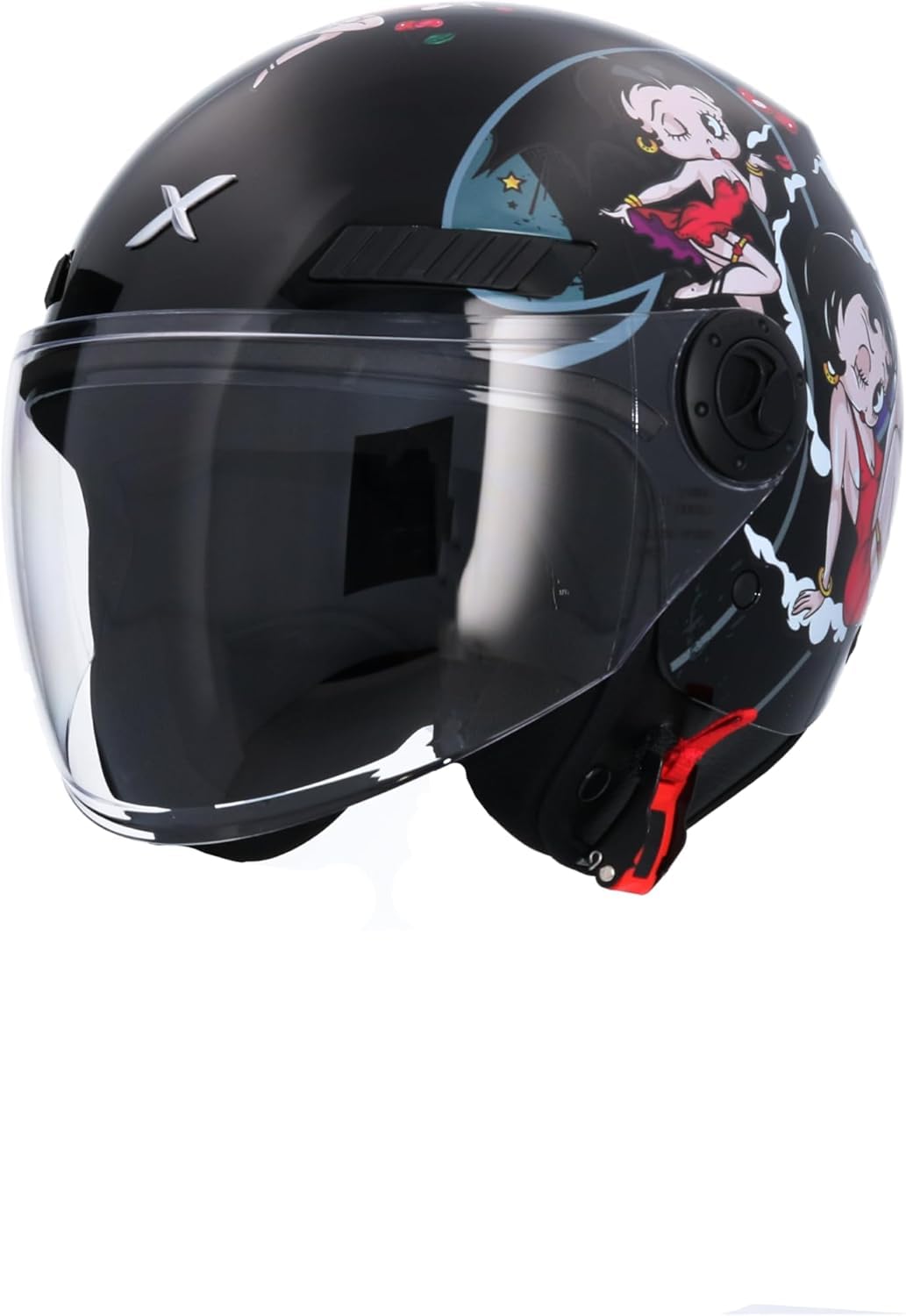 Casco Jet Shiro SH-62 La Betty II – Diseño Exclusivo Betty Boop, Negro Brillante, Visera Abatible, Homologado ECE, Estilo Retro y Urbano para Moto y Scooter Negro Brillo (XS 53/54)