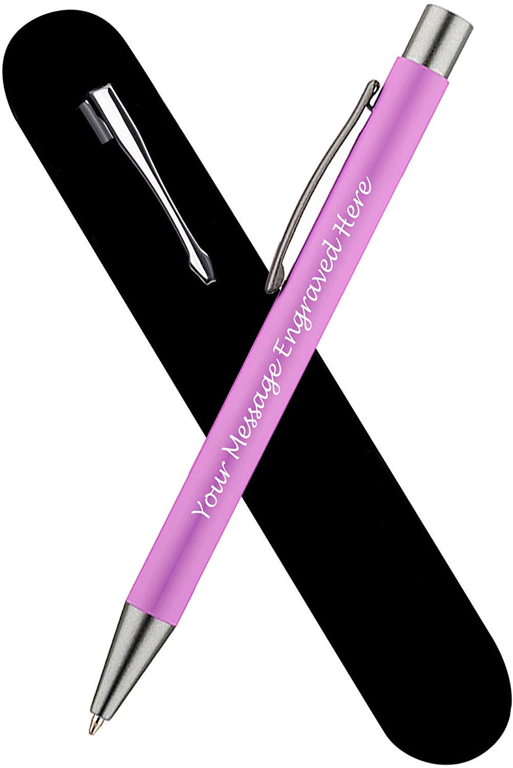 Paul Clover Personalised Engraved Aluminium Ballpoint Pen with Graphite Finish in a Velvet Pouch, Black Ink - Personalised Gifts for Anniversary or Any Gift Idea - Enter Your Custom Text (Pink)