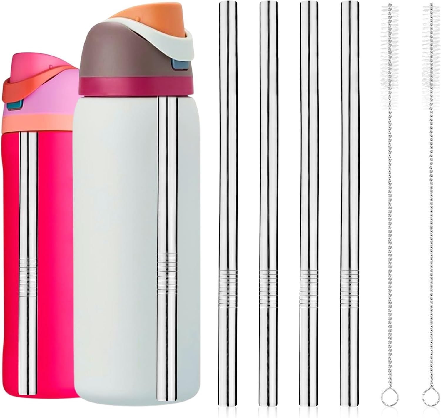 4pcs Water Bottle Straws for Owala 24oz 32oz, Stainless Steel Metal Straws Replacement with 2 Straw Cleaners Reusable Tumbler Straws Bottle Accessories Parts for Indoor Outdoor Sports Trips