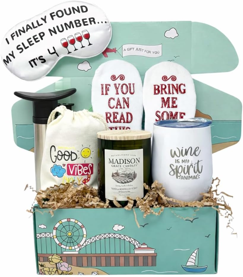SILLY OBSESSIONS Wine Lover Gift basket for Men and Women, Fun & Funny Wine Accessories Gift Box for Christmas, Birthday, Home warming