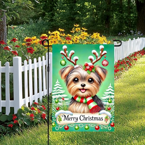 Image of BlissYard Christmas Yorkshire Terrier Garden Flag 12x18 Inch Polyester