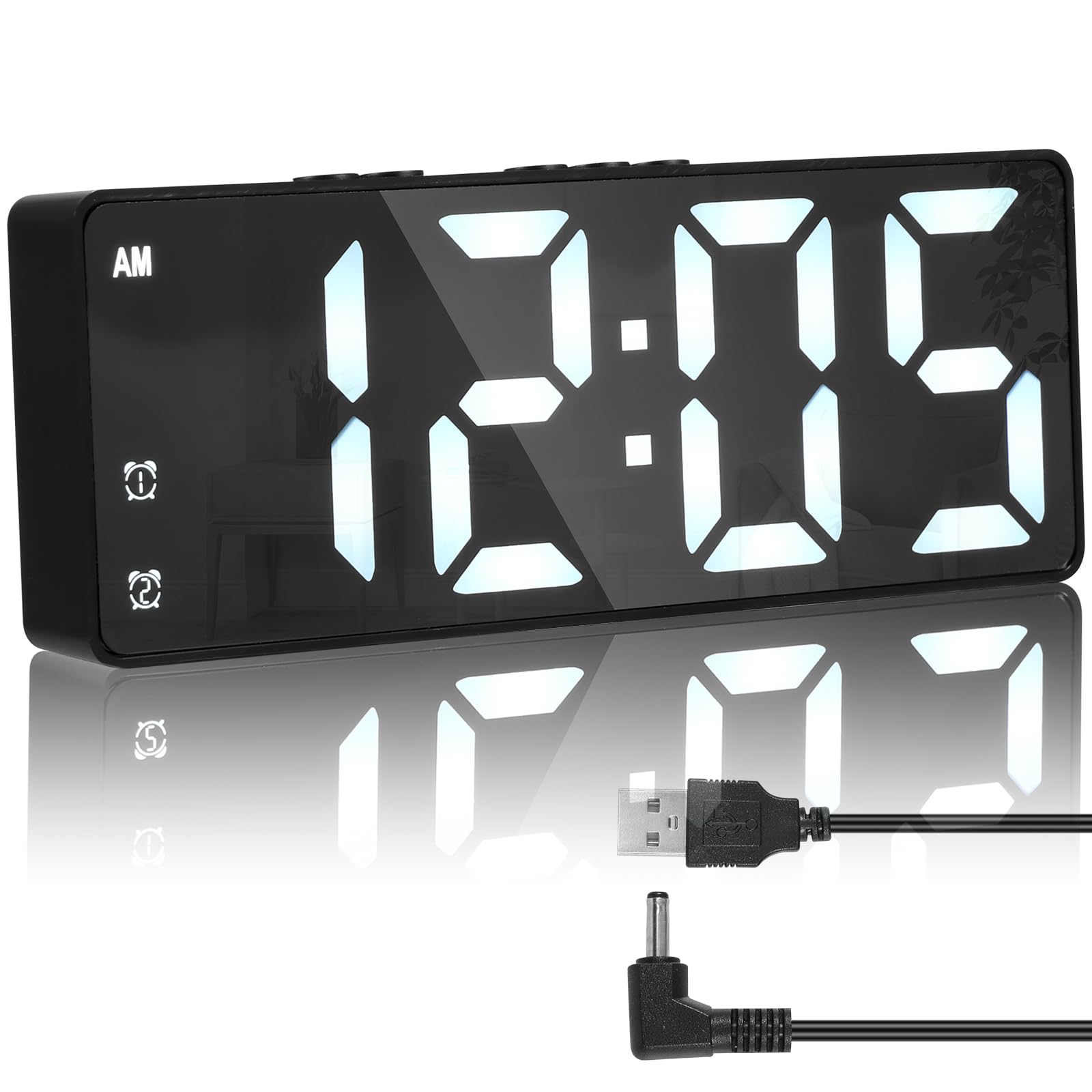 Digital Alarm Clock Digital Clock with Large Display USB Battery Operated Desk Clock with Double Alarms 3 Adjustable