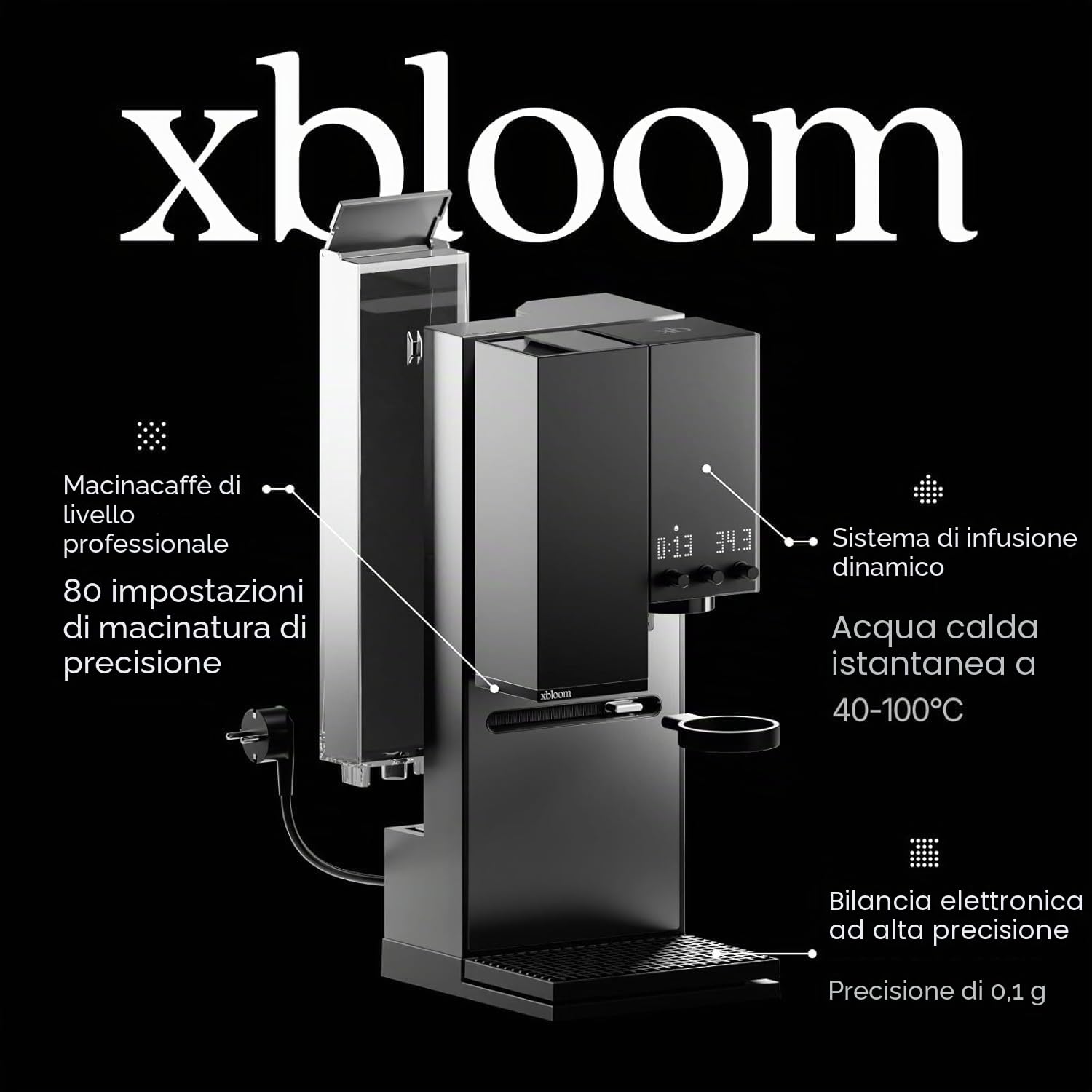 xBloom Studio – Macchina Caffè Premium 3 in 1 con Macinatore, Bilancia Integrata e 3 Livelli di Automazione – Macchina Caffè Automatica a Goccia Midnight Black 220-240V