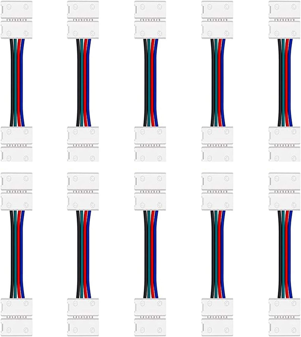 iCreating 10PCS LED 5050 RGB Strip Light Connector 4 Pin Conductor 10mm Wide Strip to Strip Jumper Solderless Clamp On Pigtail Adapter for 5050 Color Changing Flexible LED Strip Light