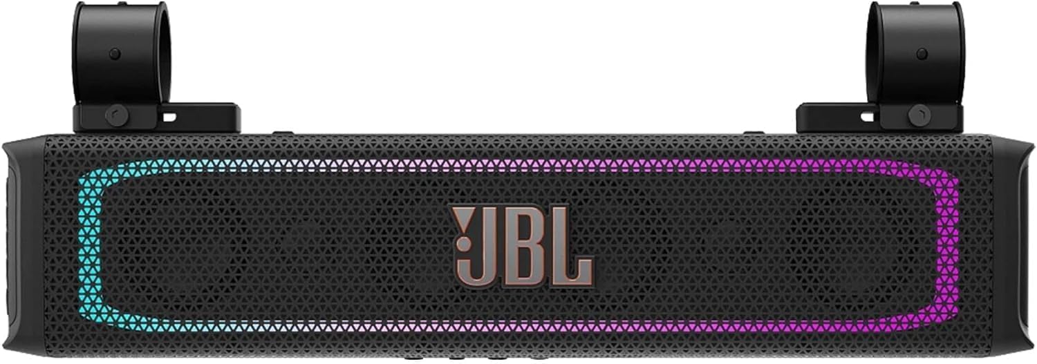 JBL RALLYBAR Soundbar Esterna 21 Pollici con 150W RMS e 300W Peak Bluetooth 5.3 IP66 resistente all'acqua luci LED ideale per UTV barche e veicoli ricreativi audio chiaro e potente con resa affidabile