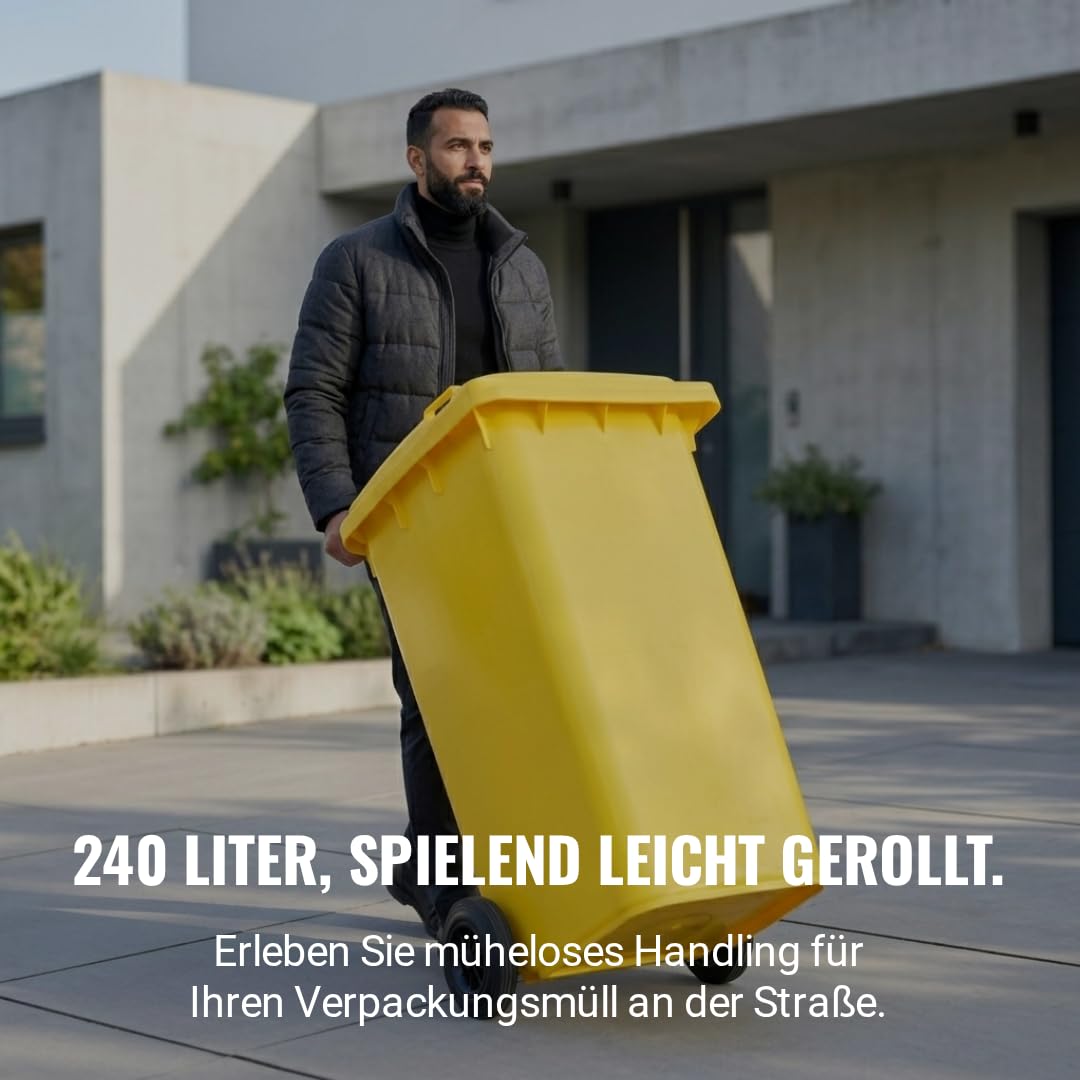 plasteo® Mülltonne Abfalltonne Reststofftonne Müllbehälter Mülleimer Made in Germany Für Straßenstellung Extra Starker Kunststoff Leichte Reinigung UV-beständig (Gelb, 2x 240 Liter)