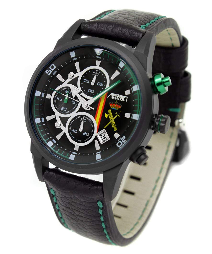 Aviador Reloj Guardia Civil Cronógrafo de Cuarzo Correa de Cuero AV-1212-5-PN