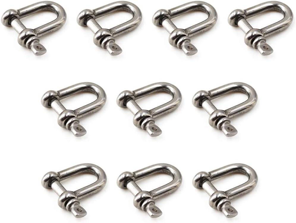 3/16" M5 304 Stainless Steel D Ring Shackle Lock for Heavy Duty Construction,Vehicle Recovery, Hauling (10PCS)