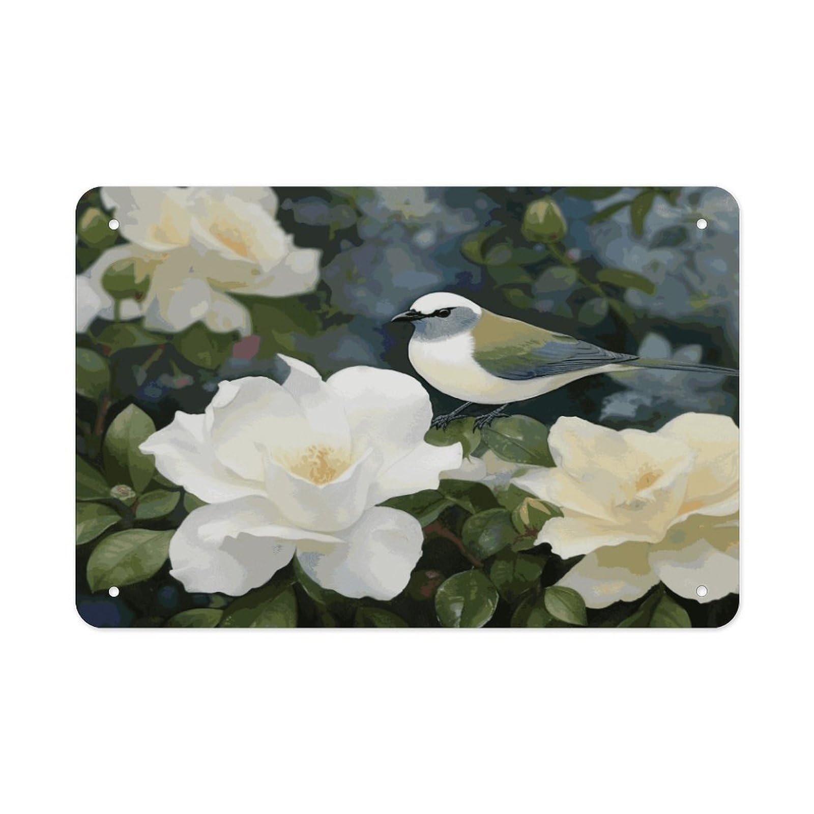 Fekiloot Style Gardenia Flowers Birds Metal Signs Wall Art Tin Sign