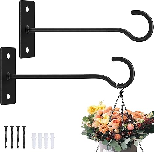 Ganchos para plantas, paquete de 2 soportes de metal para colgar plantas de 6 pulgadas, gancho decorativo para comederos de pájaros, macetas,