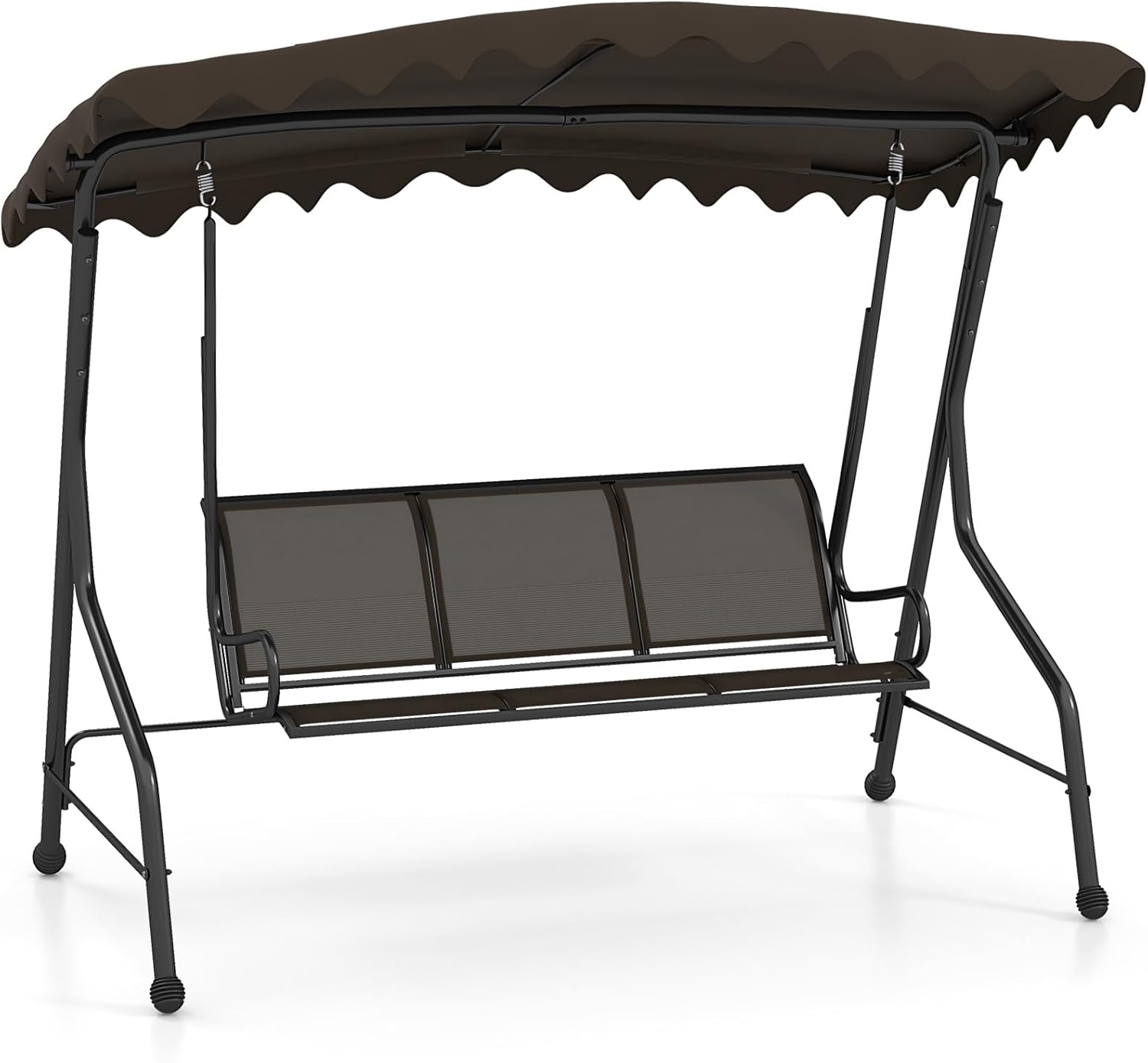 Tangkula 3 Person Porch Swing, Patio Swing with Adjustable Canopy, Heavy-Duty Metal Frame & Breathable Seat, Outdoor Metal Swing for Backyard, Poolside, Balcony, Garden, 1000 lbs Max Load (Brown)