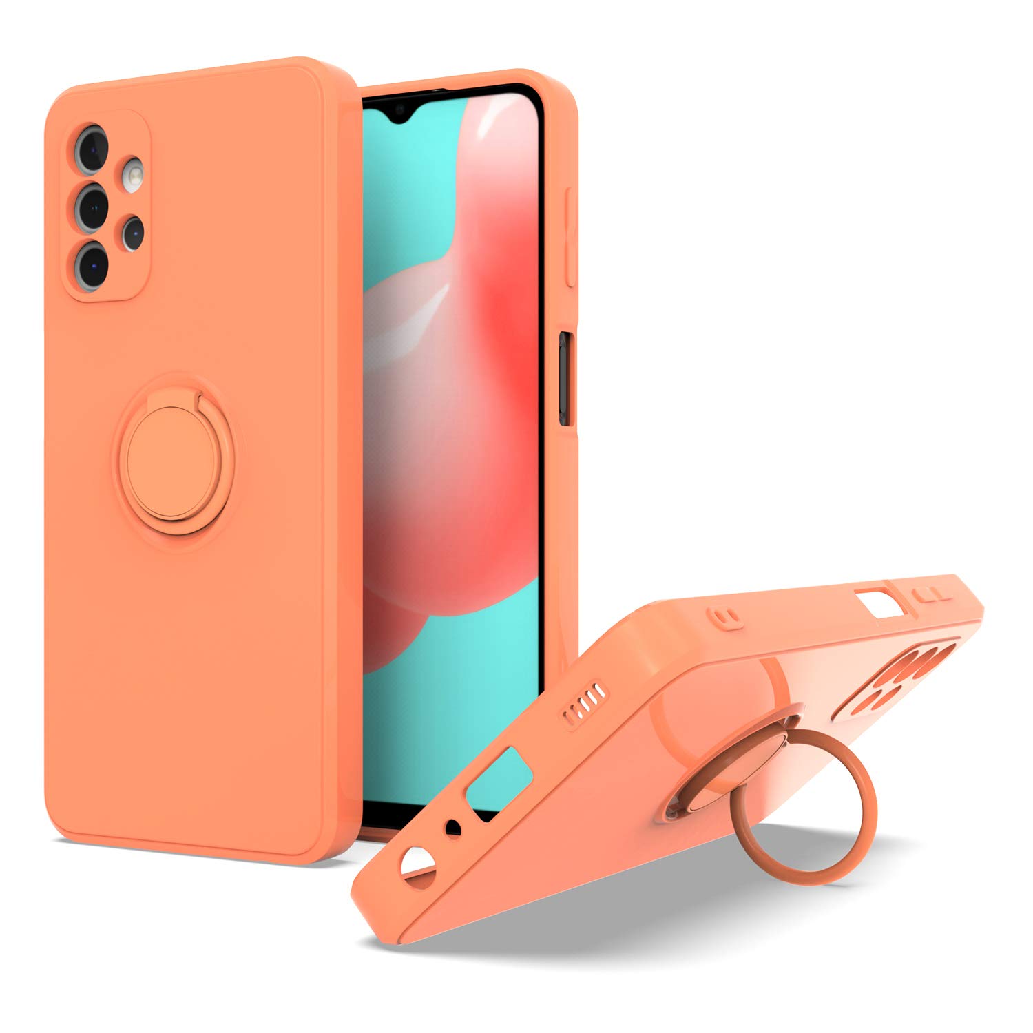 KWEICASE Cell Phone Case for Samsung Galaxy A32 5G, Samsung A32 5G Case with Rotate Ring Holder Magnetic Kickstand Microfiber Lining Slim Soft Rubber Shockproof Protective Case for Galaxy A32, Orange