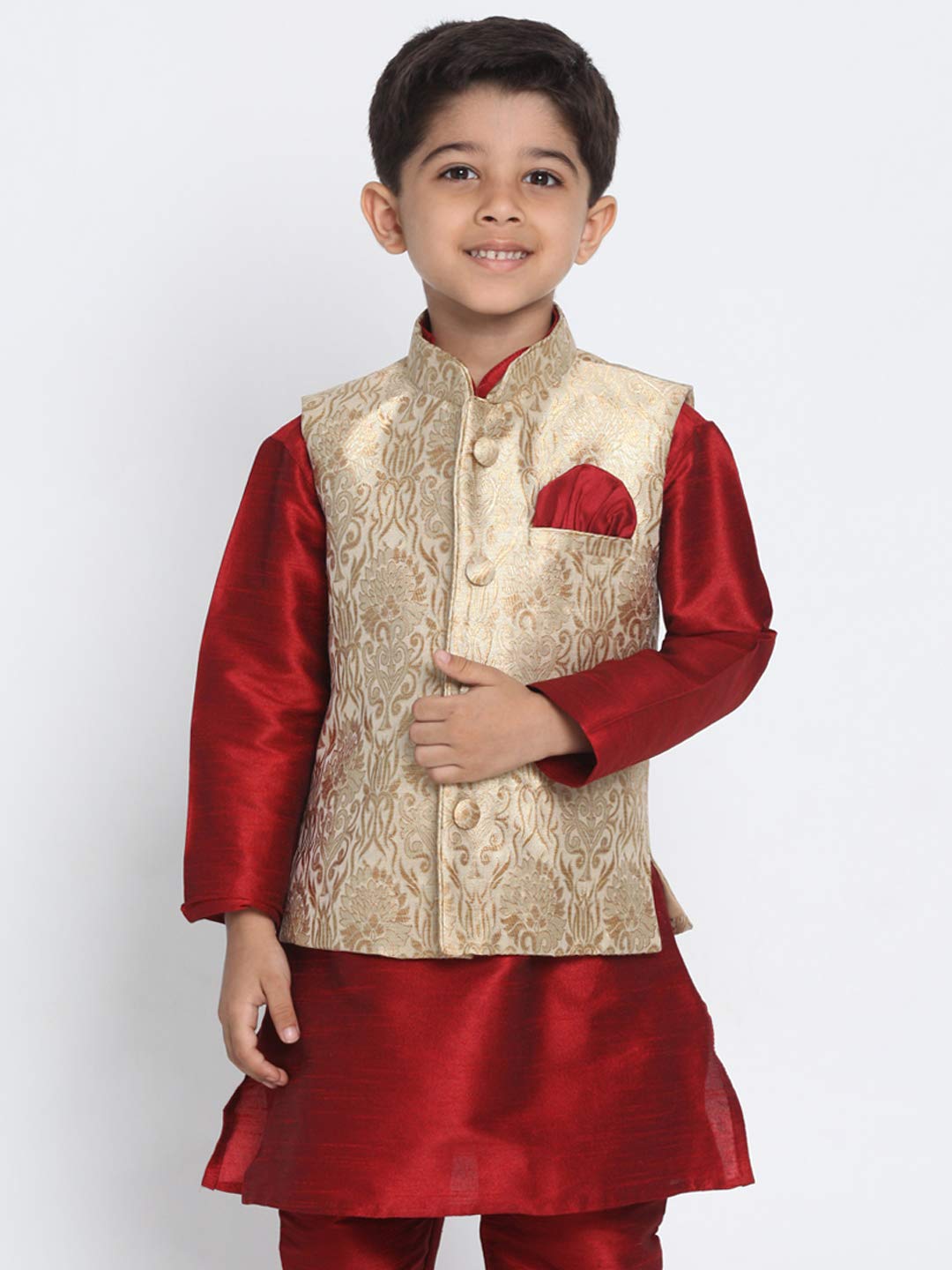 Jbn Creation Boys' Rose Gold Silk Blend Nehru Jacket || Banarasi Brocade Woven Jacquard Modi/Nehru Jacket || Ethnic Wear For Festivals, Weddings_Vasbj024Rg_28