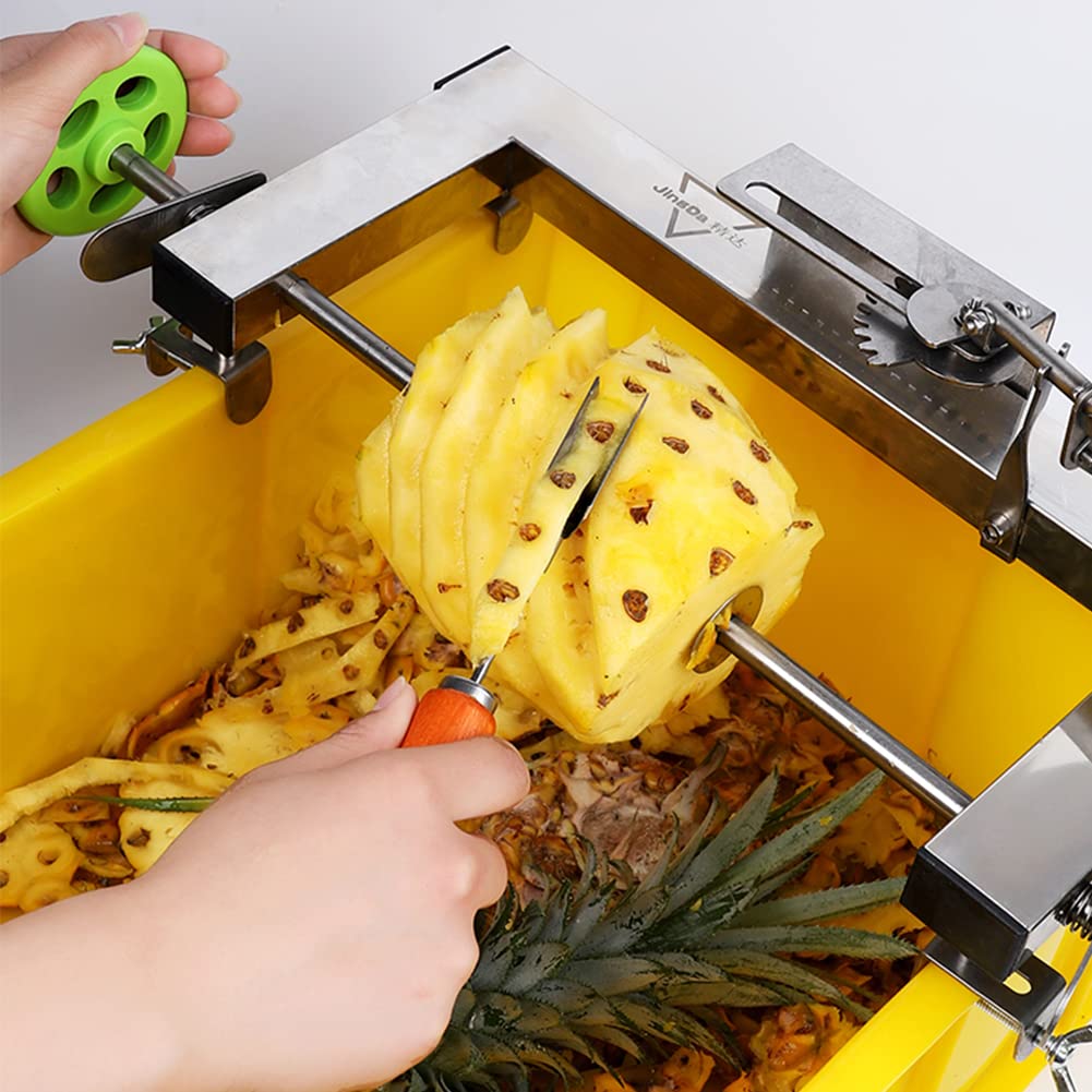 Fruit Shop Ananas-Peeling-Messer, automatische Drehschalenmaschine mit 4 Ersatzklingen Ananas-Hollower, professionelles Ananas-Peeling-Werkzeug