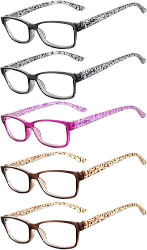 Readers 5 Pack of Elegant Womens Reading Glasses with Beautiful Patterns for Ladies Deluxe Spring Hinge Stylish Look