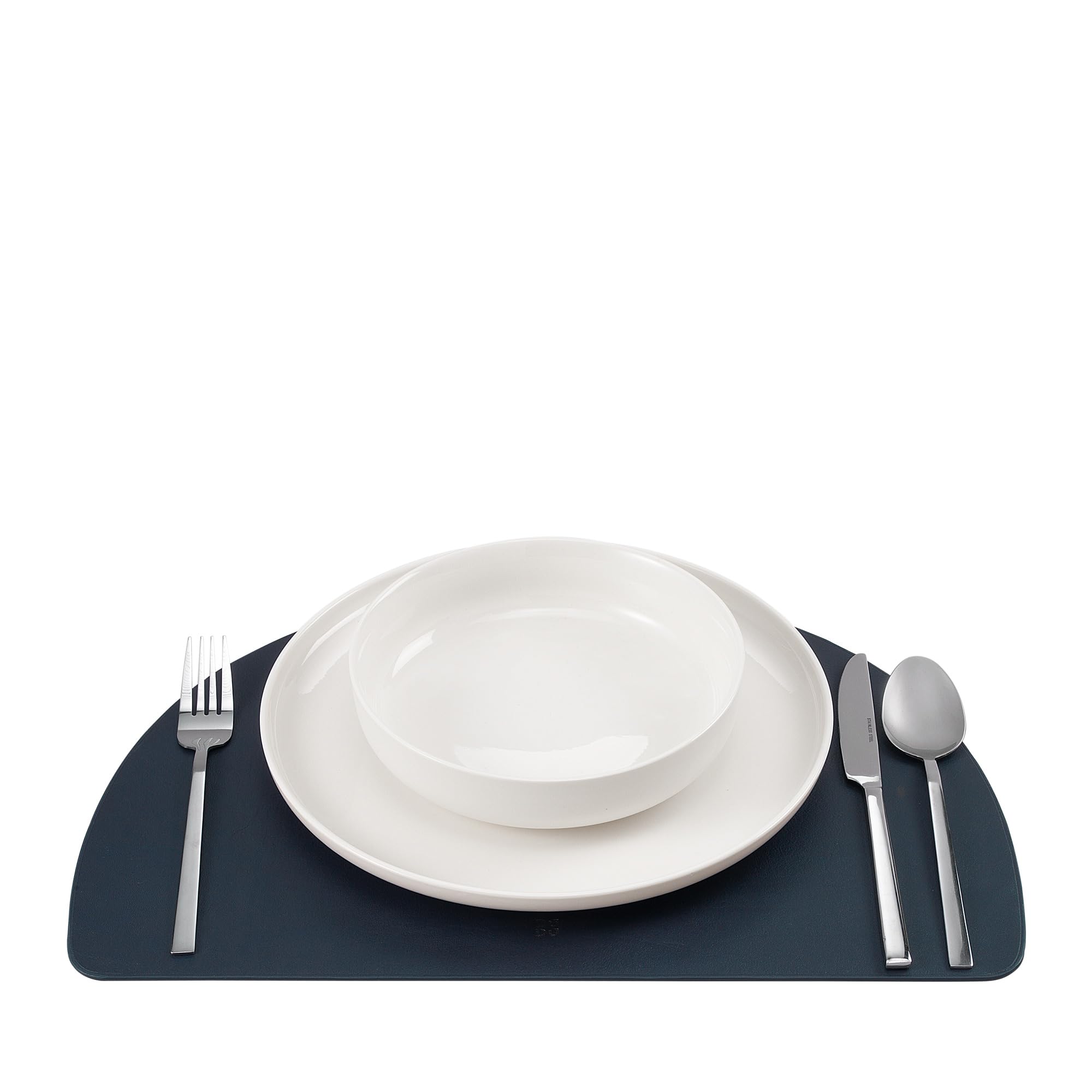 DUDU Mantel Americano de Cuero, manteles para Desayuno, Almuerzo, Doble Cara, Antideslizante, Media Luna 44x30 cm, Bicolor Navy