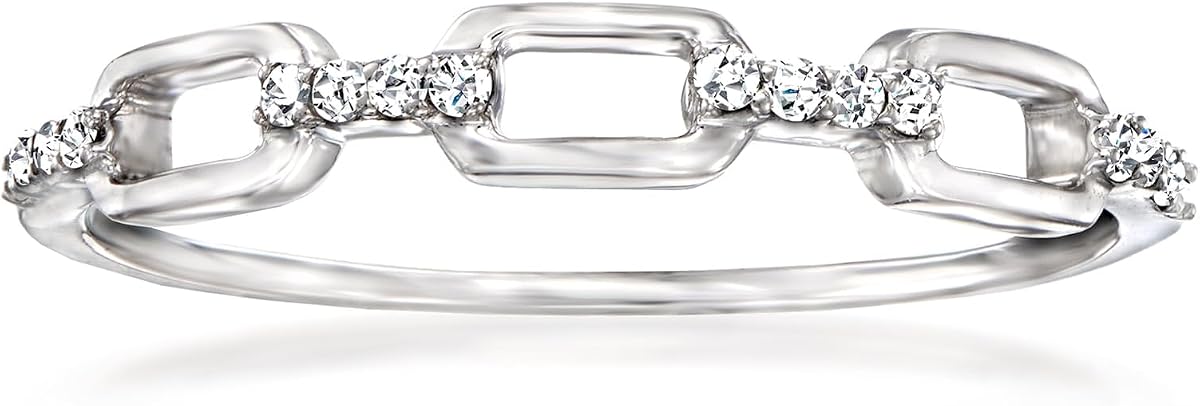 Pure Collection by Ross-Simons Diamond Paper Clip Link Ring in Sterling Silver