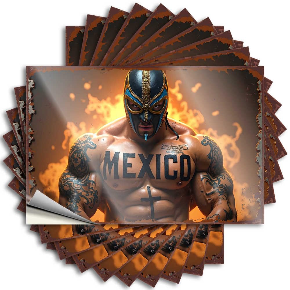 Fzfn Girls Colour Mexican Luchador With Fire And Tattoos Helmet Inspirational - Cool Decals Self Adhesive Sticker(12X18cm)