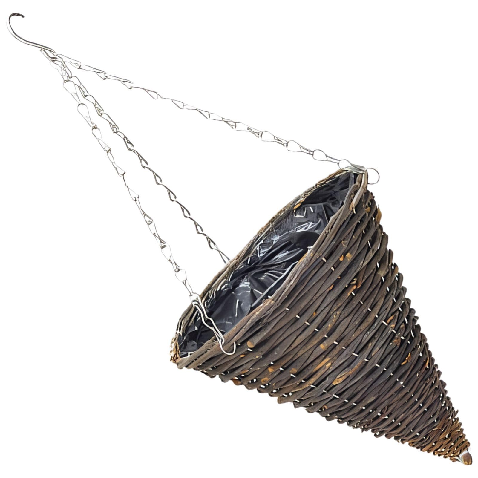 Stylowa rattanowa wisząca doniczka z łańcuchem – wiklinowy kosz na rośliny wewnętrzne/zewnętrzne stożkowy design, idealna do dekoracji domu, ogrodu, patio i balkonu