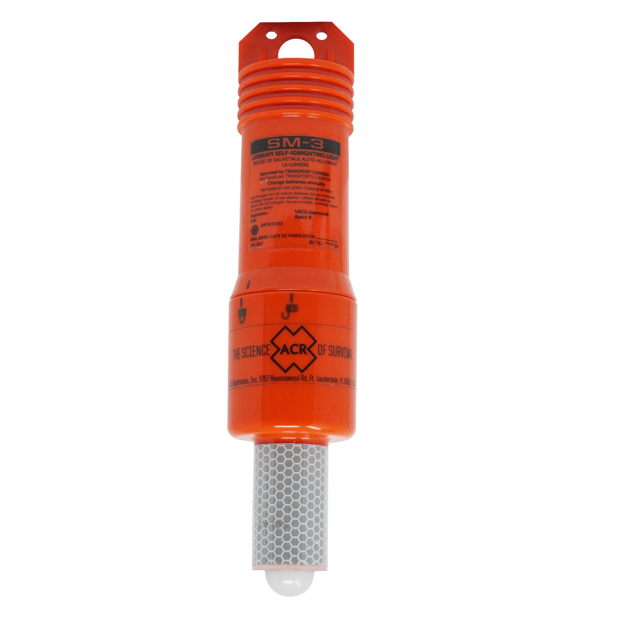 ACR SM3 Luz Marcadora Autoencendida para Aro Salvavidas, Aprobada por USCG, SOLAS y MED, Reemplazo Directo de SM2, Garantiza Visibilidad Confiable en Emergencias [Clase Energética B]