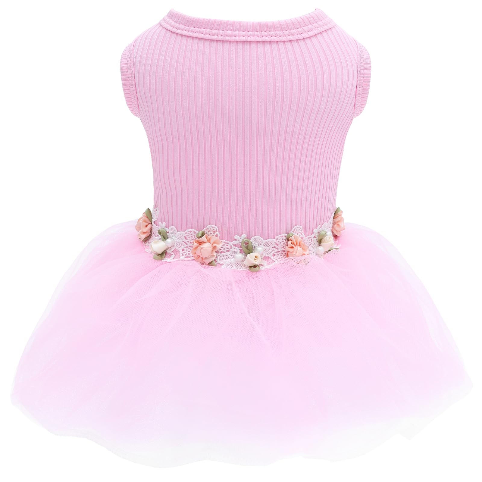 CuteBone Pink Tulle Skirt Dog Wedding Bridesmaid Dress for Puppy with Lace Trim at Waist - Comfortable, Stylish, and Perfect for Special Occasions