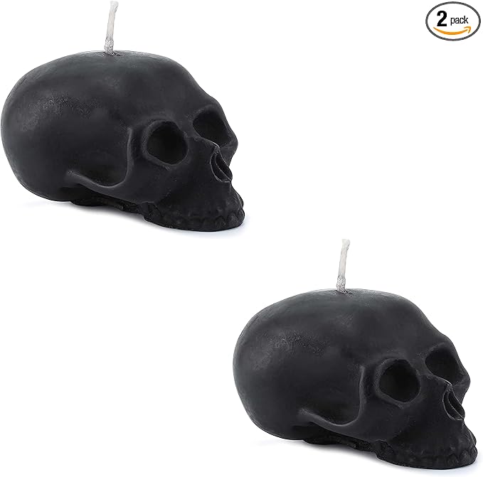 Darware Large Skull Candles (2-Pack, Black); 4.75 x 3-Inch Decorative Themed Candles for Halloween, Horror and Novelty Decor