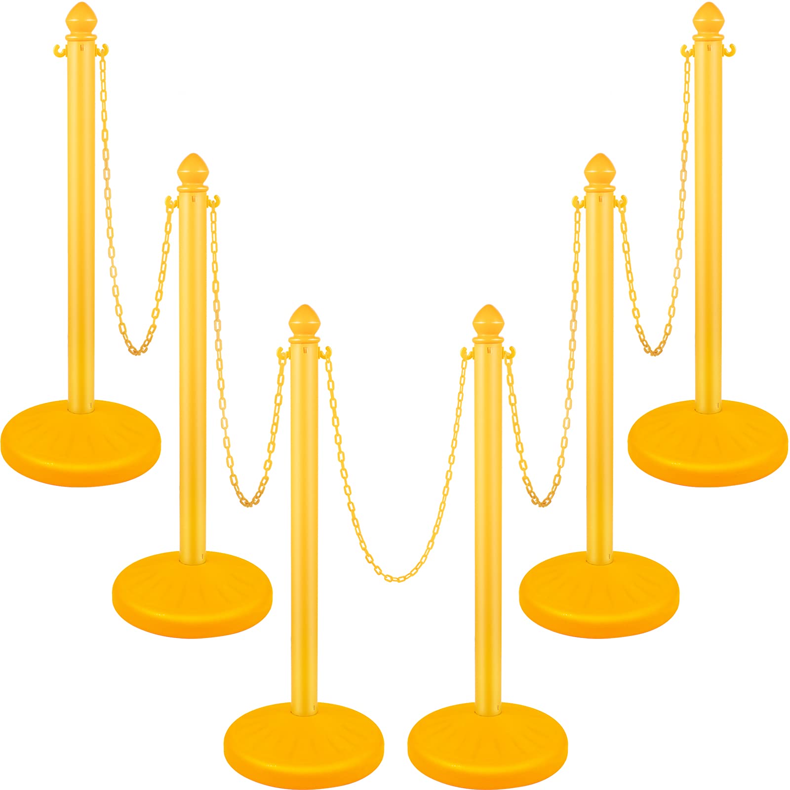 VEVOR Plastic Stanchion, 6pcs Chain Stanchion, Outdoor Stanchion w/ 6x39.5inch Long Chains, PE Plastic Crowd Control Barrier for Warning/Crowd Control at Restaurant, Supermarket, Exhibition, City Mall