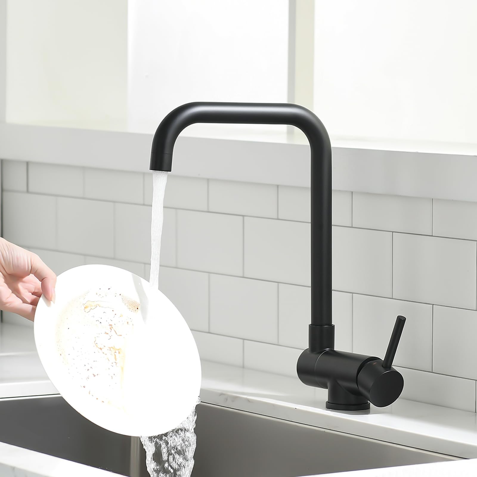 AIMADI Wasserhahn Küche für Unter Fensterbank,Küchenarmatur Klappbar & 360° Drehbar, Vorfenster Einhebel Armatur für Küchenspüle,Schwarz