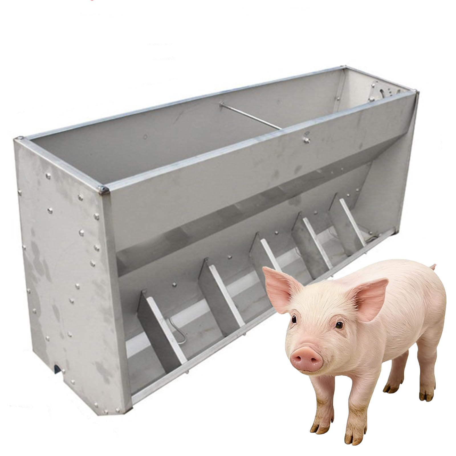 Mangiatoia per Suini, Mangiatoia per Maiali Ad Alta Resistenza con 3-6 Sportelli con Funzione di Scarico Automatico, Mangiatoia Automatica in Acciaio Inossidabile Outdoor Feeder,Argento,118cm