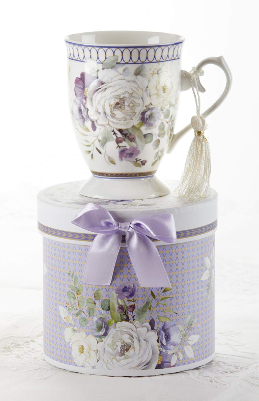 DeltonPorcelain 8148-7 Purple Elegance Porcelain Mug in Gift Box, 5-inch Height