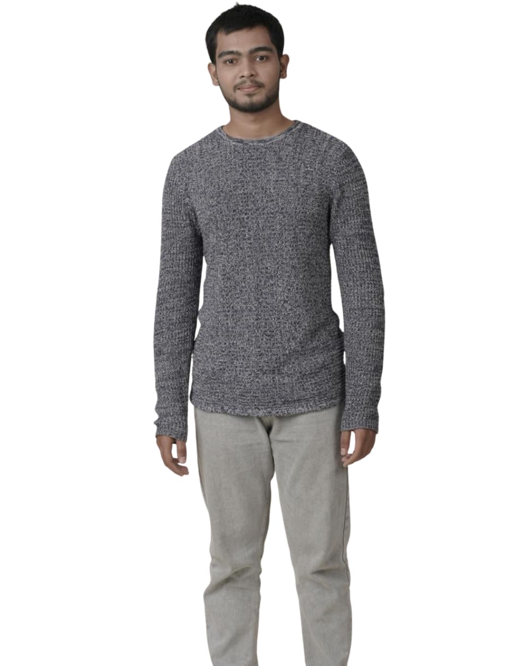 IKRS Men's Grey Marled Knit Crew Neck Long Sleeve Sweater-image-42