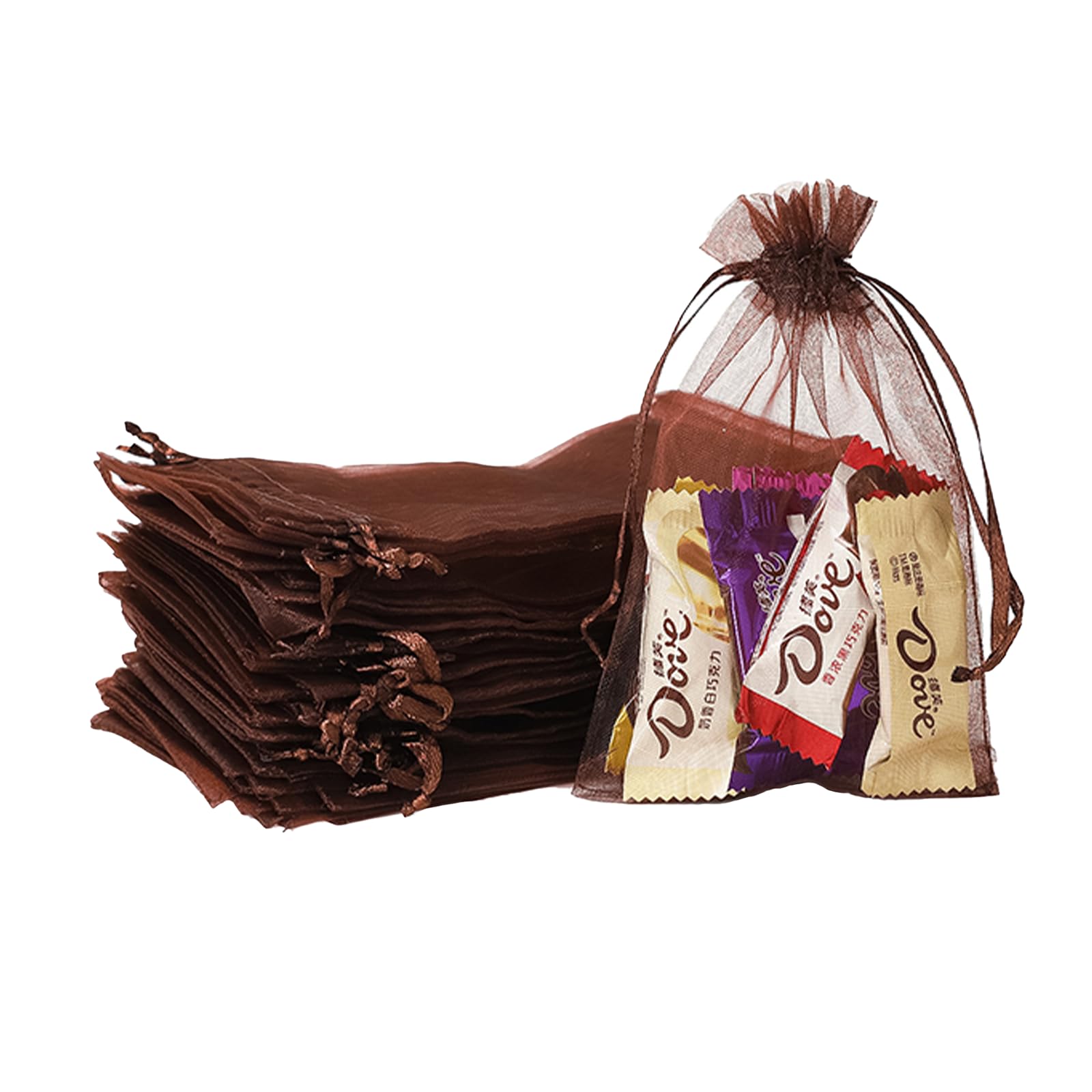 100pk Coffee Organza Gift Bags,9x12cm Small Organza Favor Bags,Wedding Jewelry Pouches with Drawstring,Mesh Candy Favour Bag Party Sweet Bags for Birthday,Wedding,Christmas,Gift Wrapping — image 1