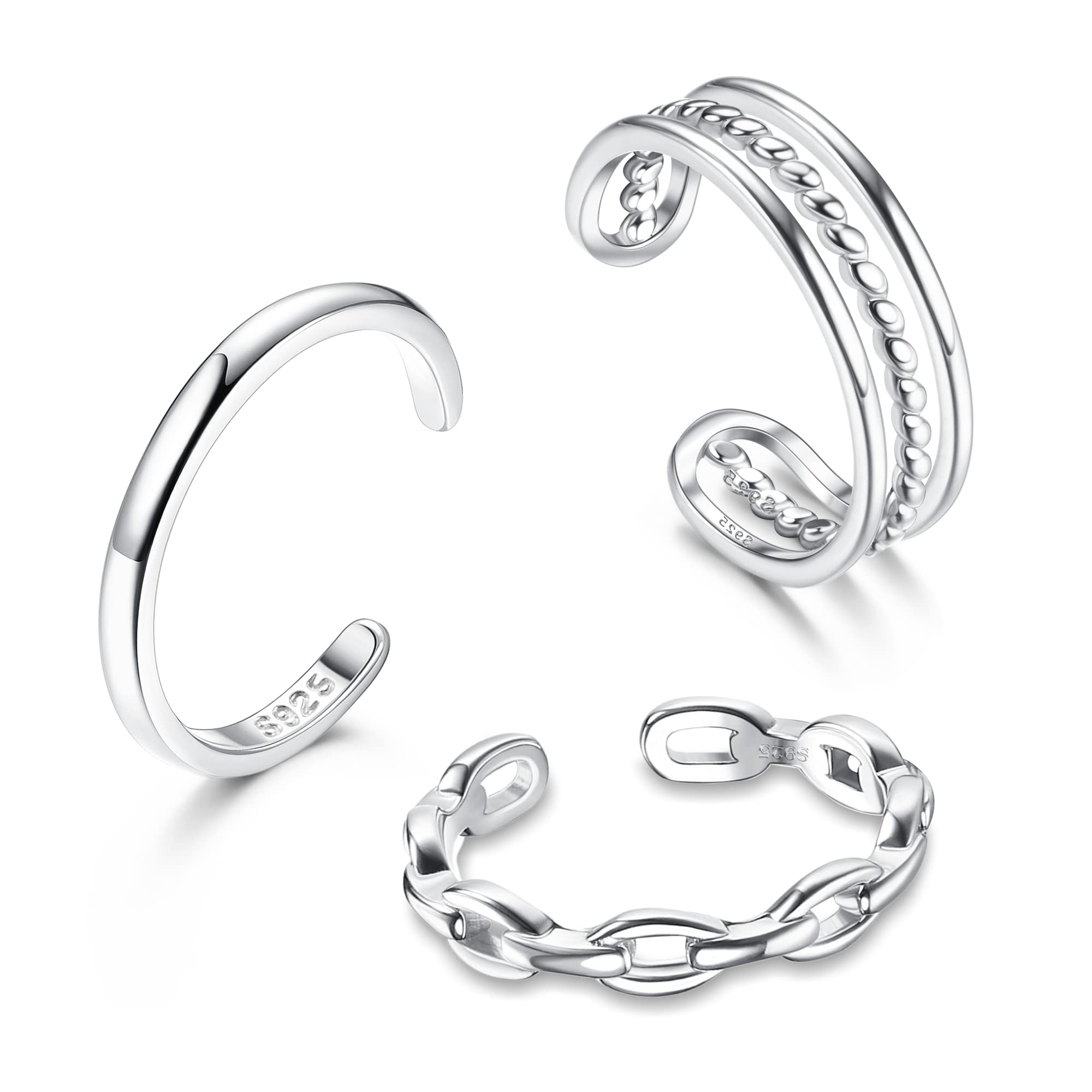 Florideco 3Pcs S925 Sterling Silver Toe Rings for Women Open Toe Rings Comfort-Fit Adjustable Toe Rings Celtic Knot Turquoise Finger Foot Jewelry Set