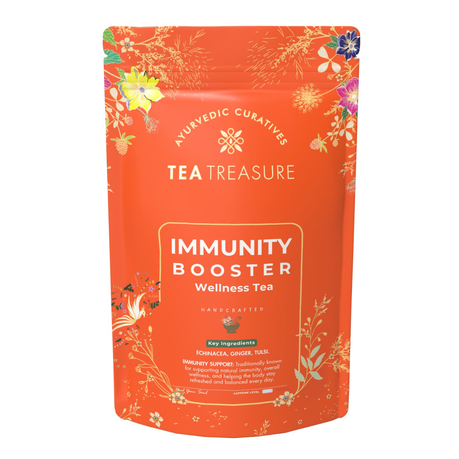 Tea Treasure Immunity Booster Herbal Tea | Infused with Ayurvedic Herbs Tulsi & Ginger for Cold, Cough & Stress Relief | Improves Immunity & Digestion | Caffeine-Free Herbal Chai -50g