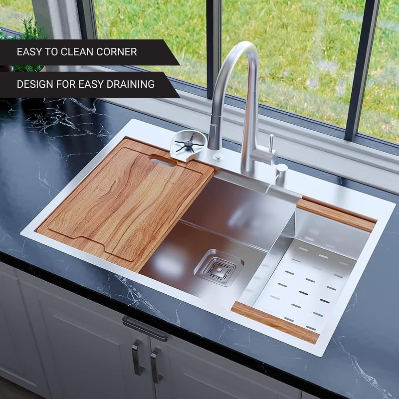 Fossa Square Kitchen Sink Waste Coupling with Pipe | 304 Stainless Steel Drain Strainer with Filter Basket | Anti-Clog Floor Drain Trap with Rubber Seal & Flexible Waste Pipe | Rust Resistant 2